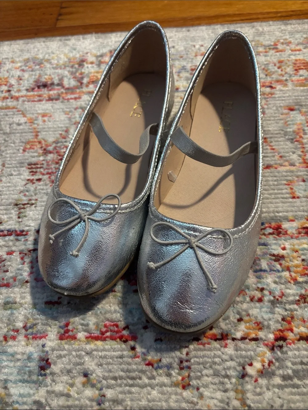 Kids Silver Ballet Flats with Bow